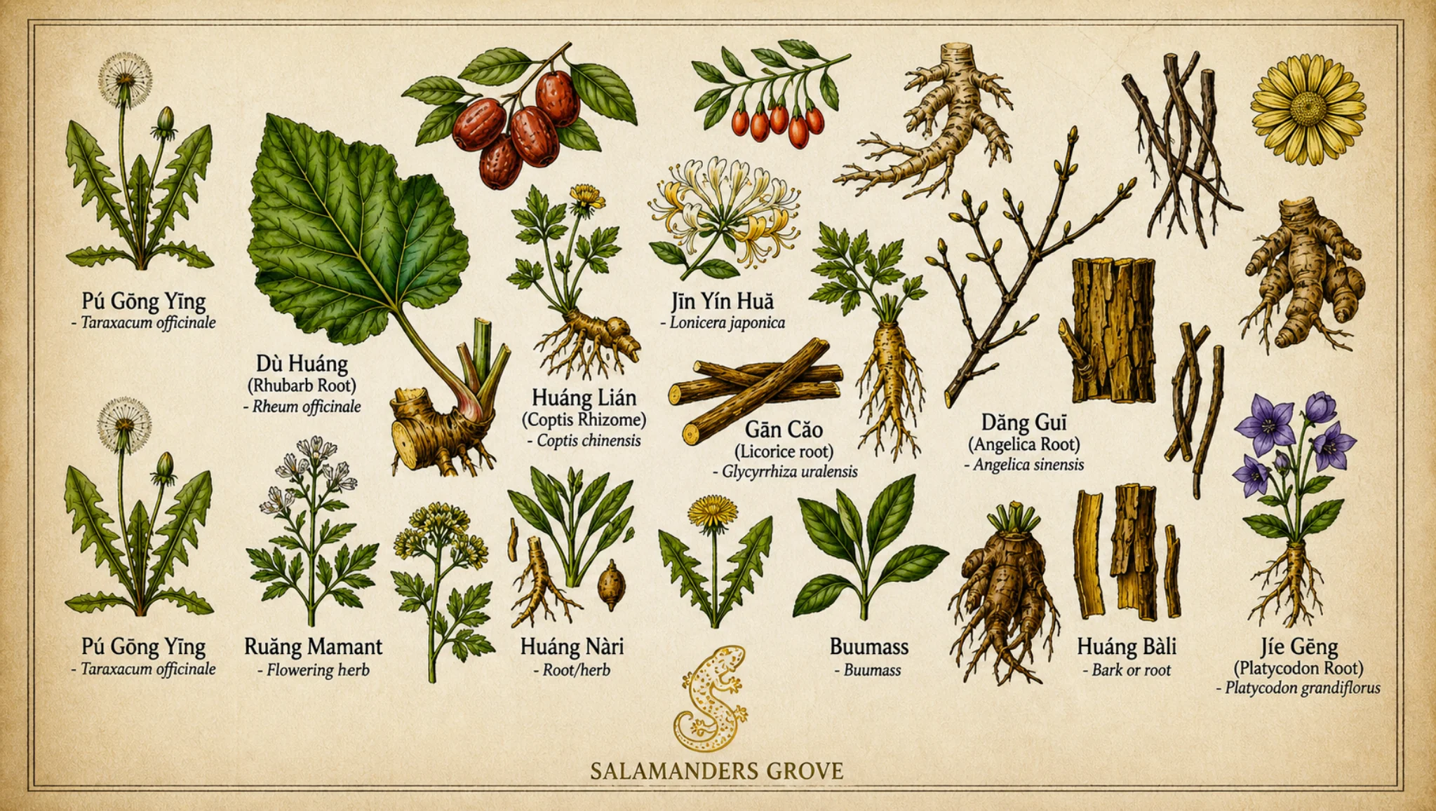 Vintage botanical chart for Salamanders Grove